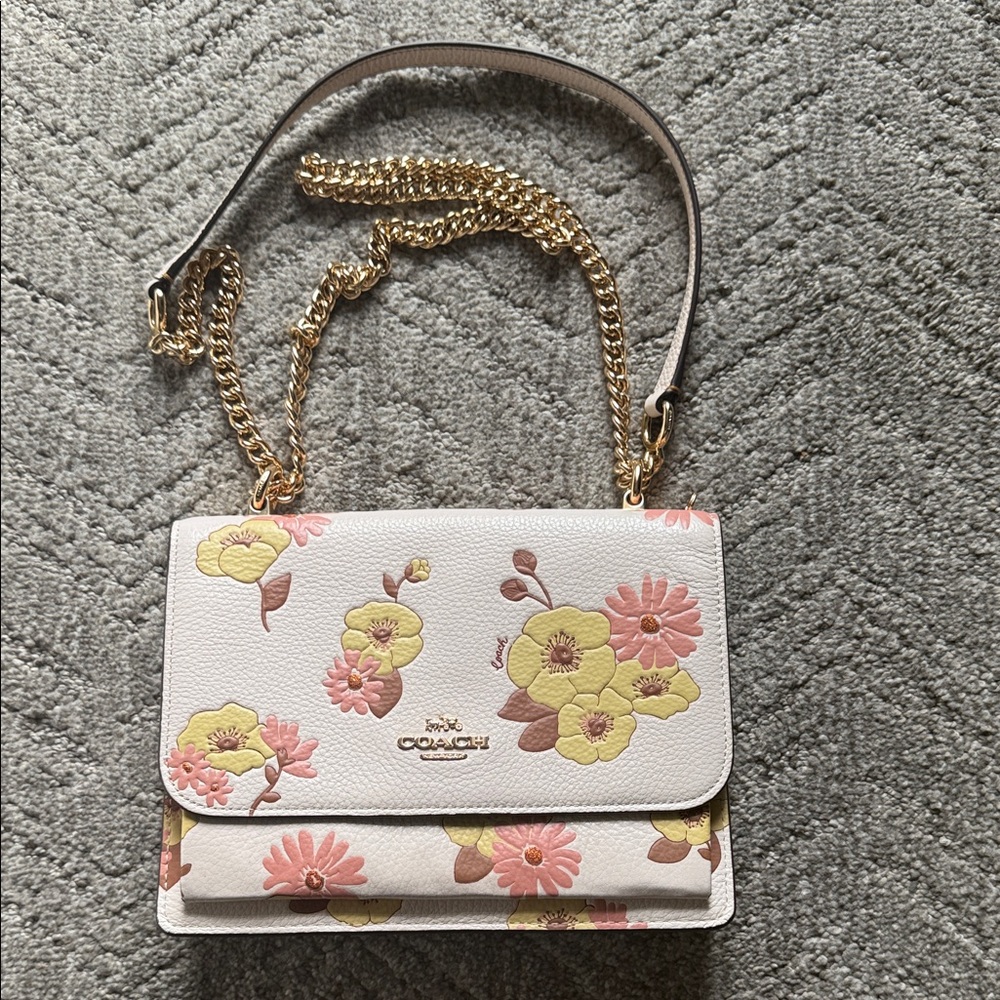 Coach White and Yellow Floral Crossbody Bag